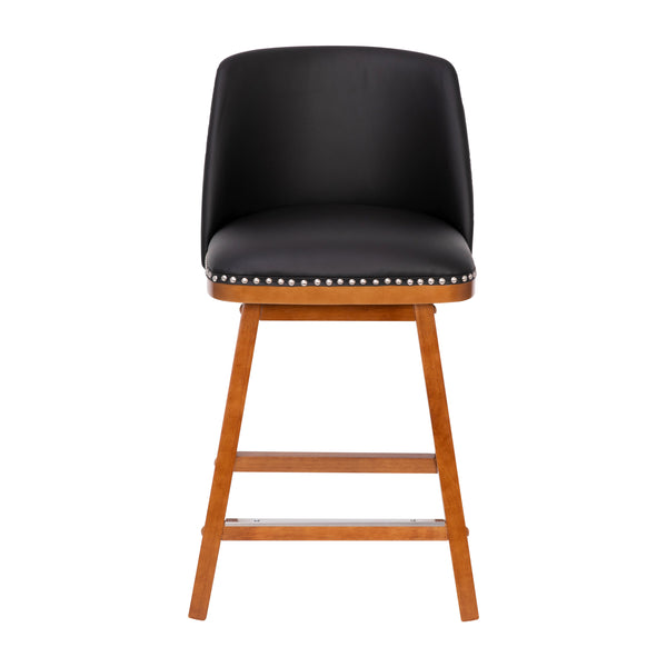 Black LeatherSoft |#| 2 PK Commercial Walnut Finish Wood Counter Stools - Nail Trim-Black LeatherSoft