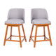 Gray Faux Linen |#| 2 Pack Commercial Walnut Finish Wood Counter Stools - Gray Faux Linen