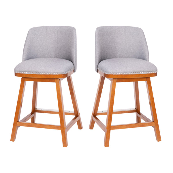 Gray Faux Linen |#| 2 Pack Commercial Walnut Finish Wood Counter Stools - Gray Faux Linen