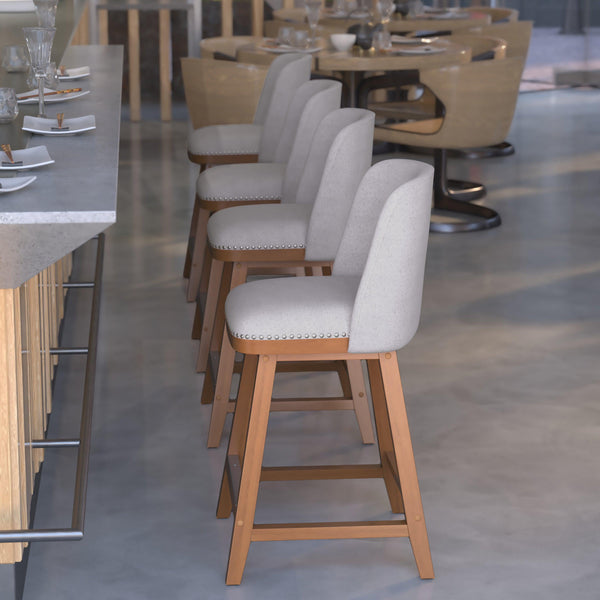 Gray Faux Linen |#| 2 Pack Commercial Walnut Finish Wood Counter Stools - Gray Faux Linen