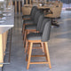 Gray LeatherSoft |#| 2 PK Commercial Walnut Finish Wood Counter Stools - Nail Trim-Gray LeatherSoft