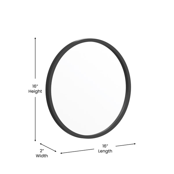Black,16inch Round |#| Wall Mount 16 Inch Shatterproof Round Accent Wall Mirror with Black Metal Frame