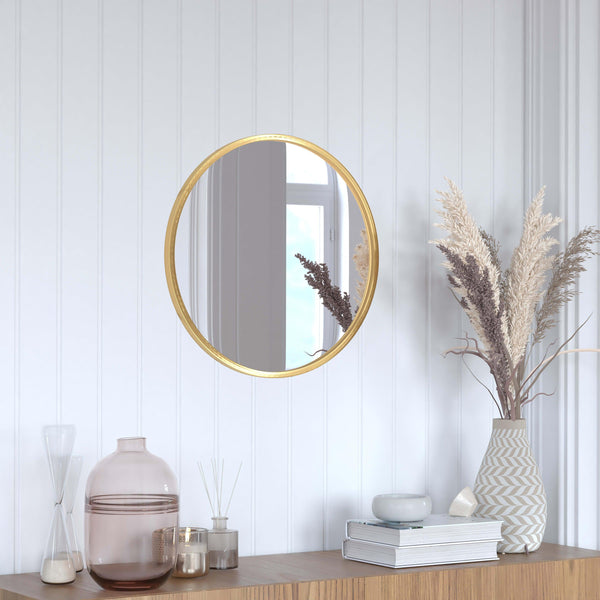 Gold,20inch Round |#| Wall Mount 20 Inch Shatterproof Round Accent Wall Mirror with Gold Metal Frame