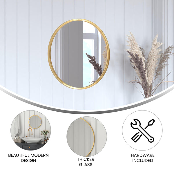 Gold,20inch Round |#| Wall Mount 20 Inch Shatterproof Round Accent Wall Mirror with Gold Metal Frame