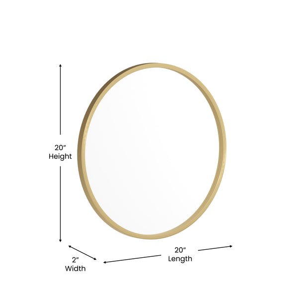 Gold,20inch Round |#| Wall Mount 20 Inch Shatterproof Round Accent Wall Mirror with Gold Metal Frame