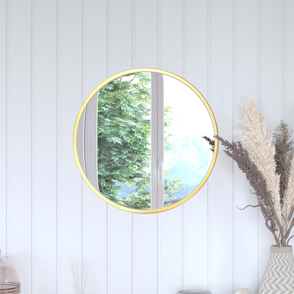 Gold,20inch Round |#| Wall Mount 20 Inch Shatterproof Round Accent Wall Mirror with Gold Metal Frame