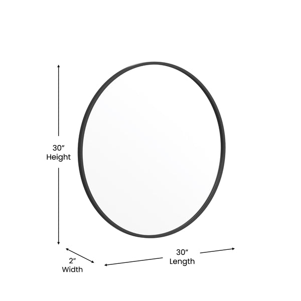 Black,30inch Round |#| Wall Mount 30 Inch Shatterproof Round Accent Wall Mirror with Black Metal Frame