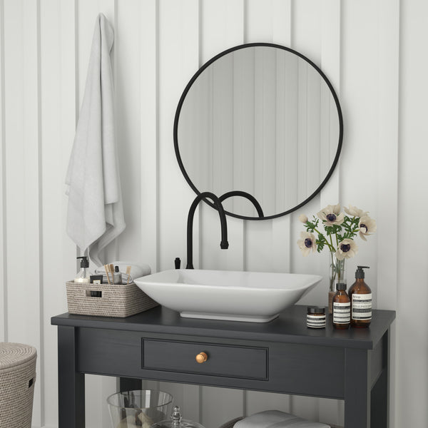 Black,30inch Round |#| Wall Mount 30 Inch Shatterproof Round Accent Wall Mirror with Black Metal Frame