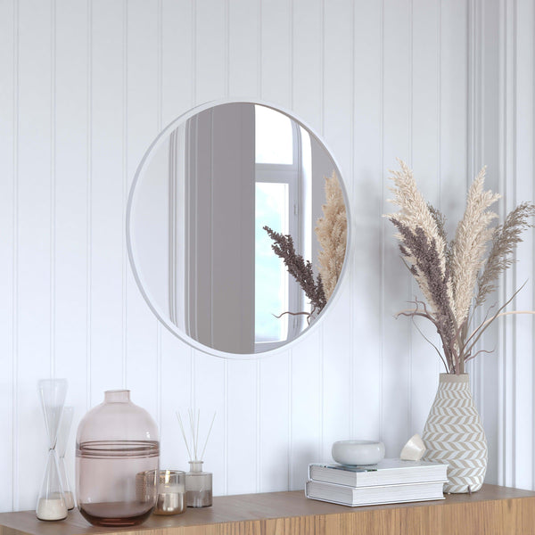 Silver,24inch Round |#| Wall Mount 24 Inch Shatterproof Round Accent Wall Mirror with Silver Metal Frame