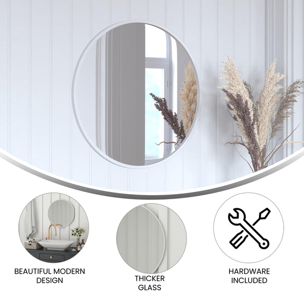 Silver,24inch Round |#| Wall Mount 24 Inch Shatterproof Round Accent Wall Mirror with Silver Metal Frame
