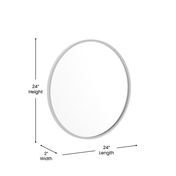Silver,24inch Round |#| Wall Mount 24 Inch Shatterproof Round Accent Wall Mirror with Silver Metal Frame