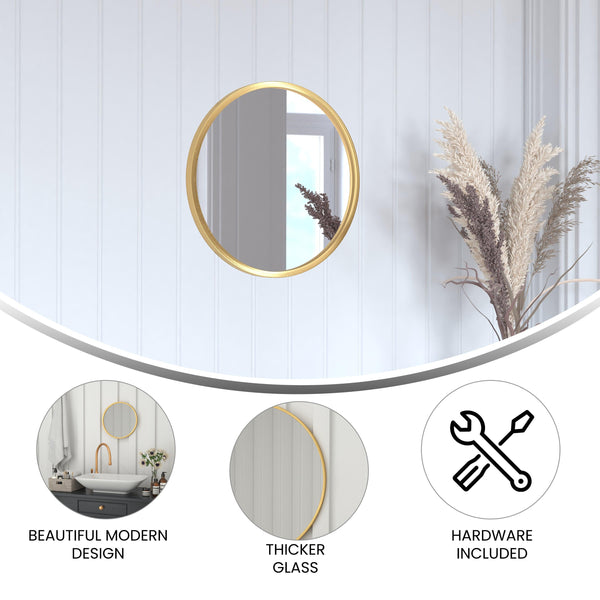 Gold,16inch Round |#| Wall Mount 16 Inch Shatterproof Round Accent Wall Mirror with Gold Metal Frame