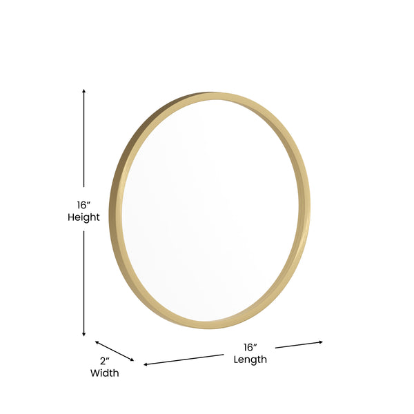 Gold,16inch Round |#| Wall Mount 16 Inch Shatterproof Round Accent Wall Mirror with Gold Metal Frame