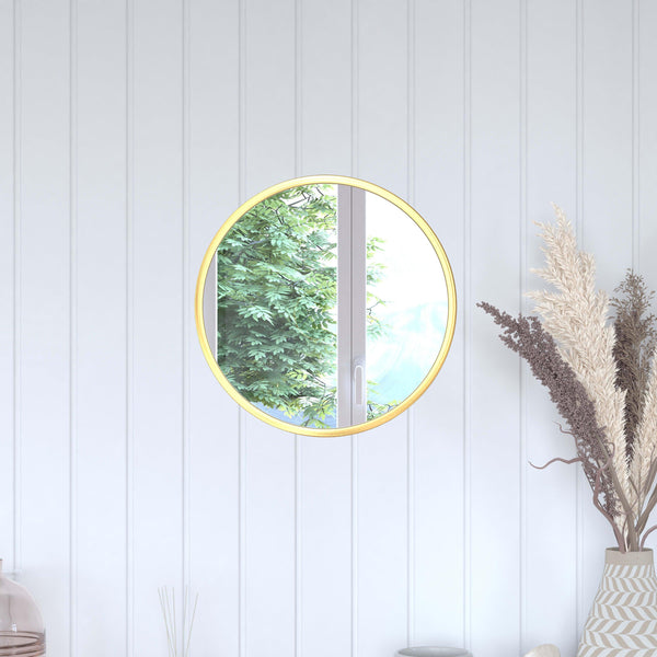Gold,16inch Round |#| Wall Mount 16 Inch Shatterproof Round Accent Wall Mirror with Gold Metal Frame