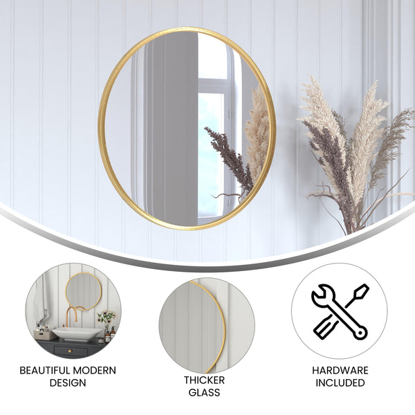Gold,24inch Round |#| Wall Mount 24 Inch Shatterproof Round Accent Wall Mirror with Gold Metal Frame