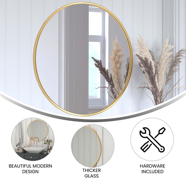 Gold,30inch Round |#| Wall Mount 30 Inch Shatterproof Round Accent Wall Mirror with Gold Metal Frame