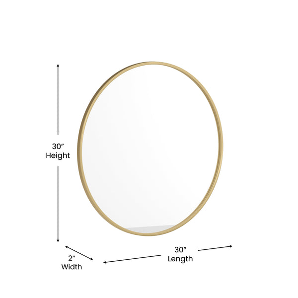 Gold,30inch Round |#| Wall Mount 30 Inch Shatterproof Round Accent Wall Mirror with Gold Metal Frame