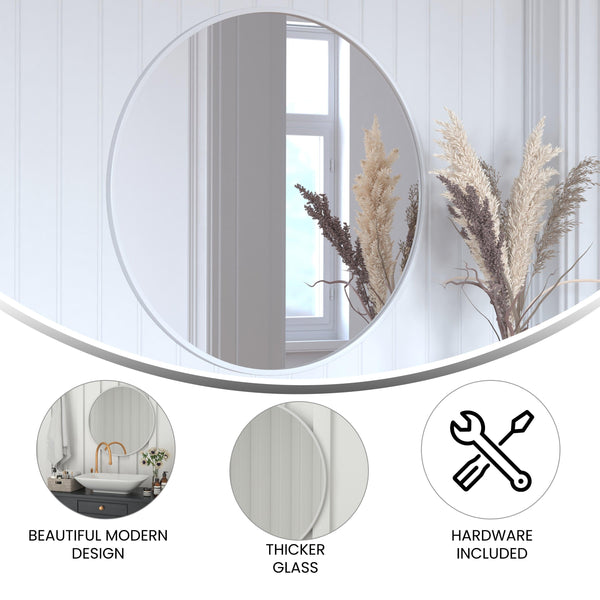 Silver,30inch Round |#| Wall Mount 30 Inch Shatterproof Round Accent Wall Mirror with Silver Metal Frame