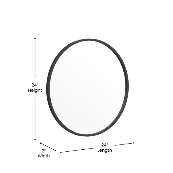 Black,24inch Round |#| Wall Mount 24 Inch Shatterproof Round Accent Wall Mirror with Black Metal Frame