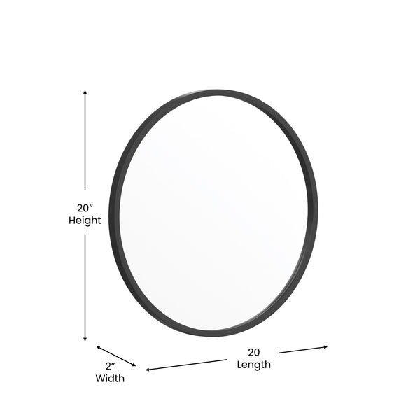Black,20inch Round |#| Wall Mount 20 Inch Shatterproof Round Accent Wall Mirror with Black Metal Frame
