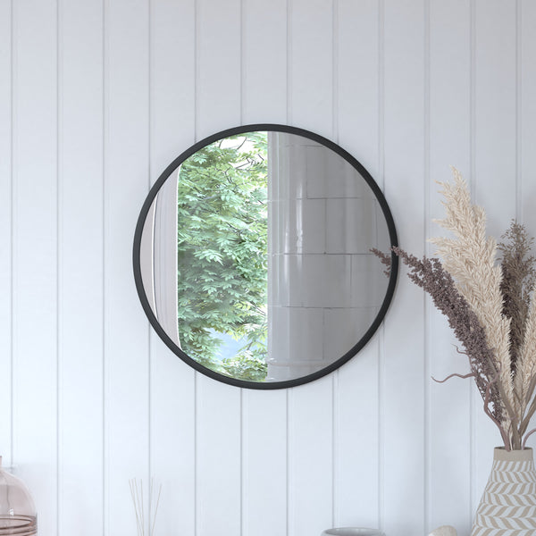 Black,20inch Round |#| Wall Mount 20 Inch Shatterproof Round Accent Wall Mirror with Black Metal Frame