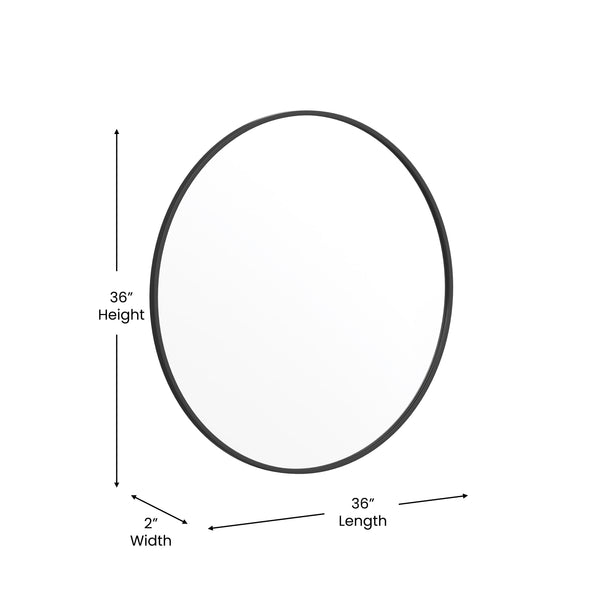 Black,36inch Round |#| Wall Mount 36 Inch Shatterproof Round Accent Wall Mirror with Black Metal Frame