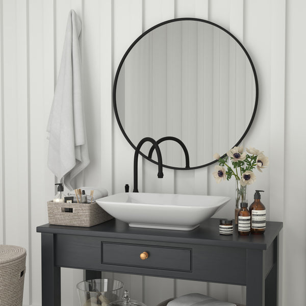 Black,36inch Round |#| Wall Mount 36 Inch Shatterproof Round Accent Wall Mirror with Black Metal Frame