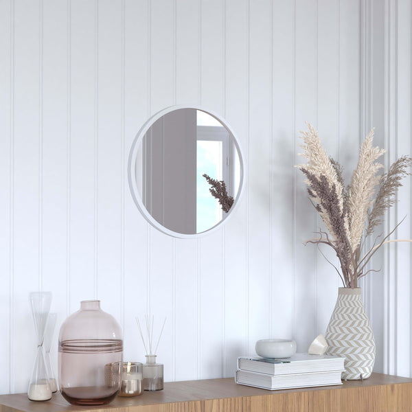 Silver,16inch Round |#| Wall Mount 16 Inch Shatterproof Round Accent Wall Mirror with Silver Metal Frame