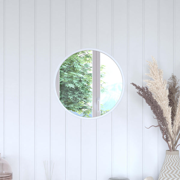 Silver,16inch Round |#| Wall Mount 16 Inch Shatterproof Round Accent Wall Mirror with Silver Metal Frame