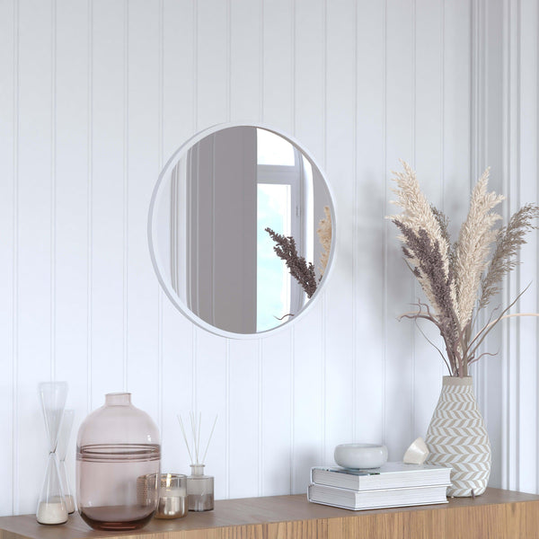 Silver,20inch Round |#| Wall Mount 20 Inch Shatterproof Round Accent Wall Mirror with Silver Metal Frame
