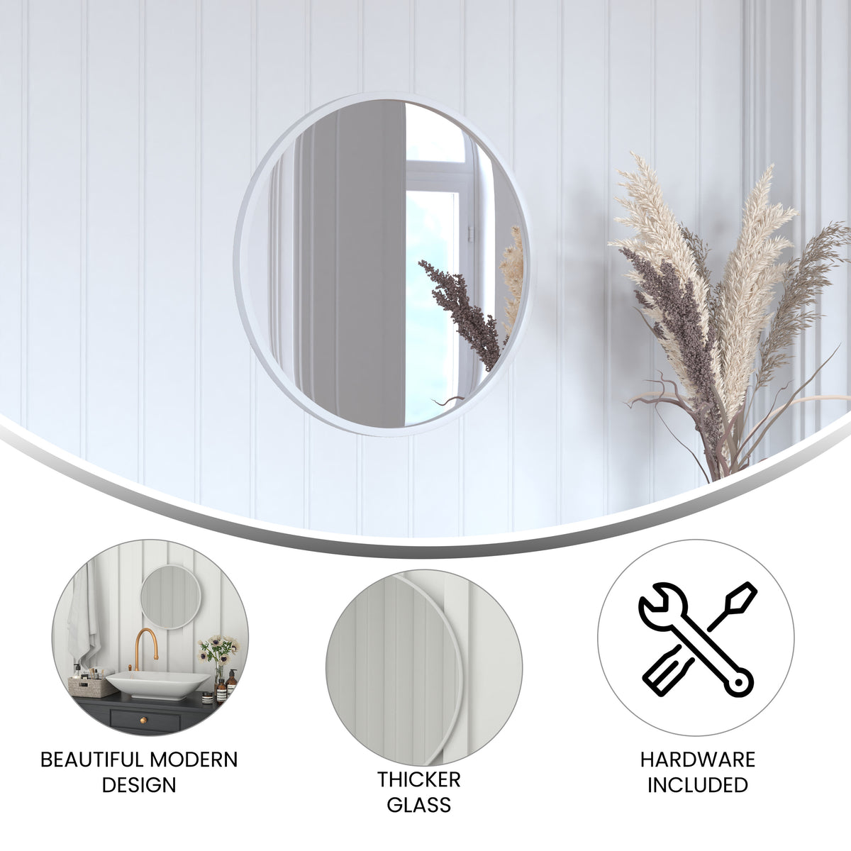 Silver,20inch Round |#| Wall Mount 20 Inch Shatterproof Round Accent Wall Mirror with Silver Metal Frame