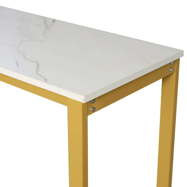 Faux Marble Top/Gold Frame |#| Modern Metal Bar Table with Bottle and Stemware Storage - Gold/Faux Marble