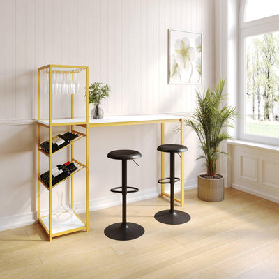 Jura Metal Bar and Wine Table with 2 Slanted Shelves for Bottle Storage and Hanging Glass Storage - View 2