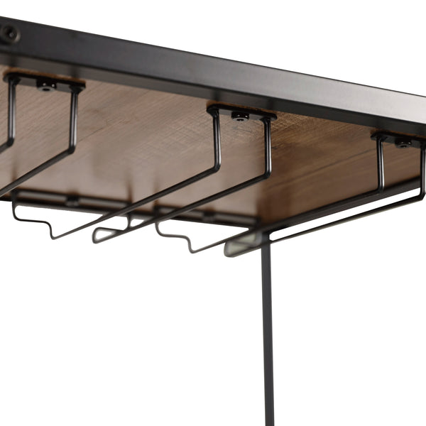 Light Brown Top/Black Frame |#| Modern Metal Bar Table with Bottle and Stemware Storage - Black/Light Brown