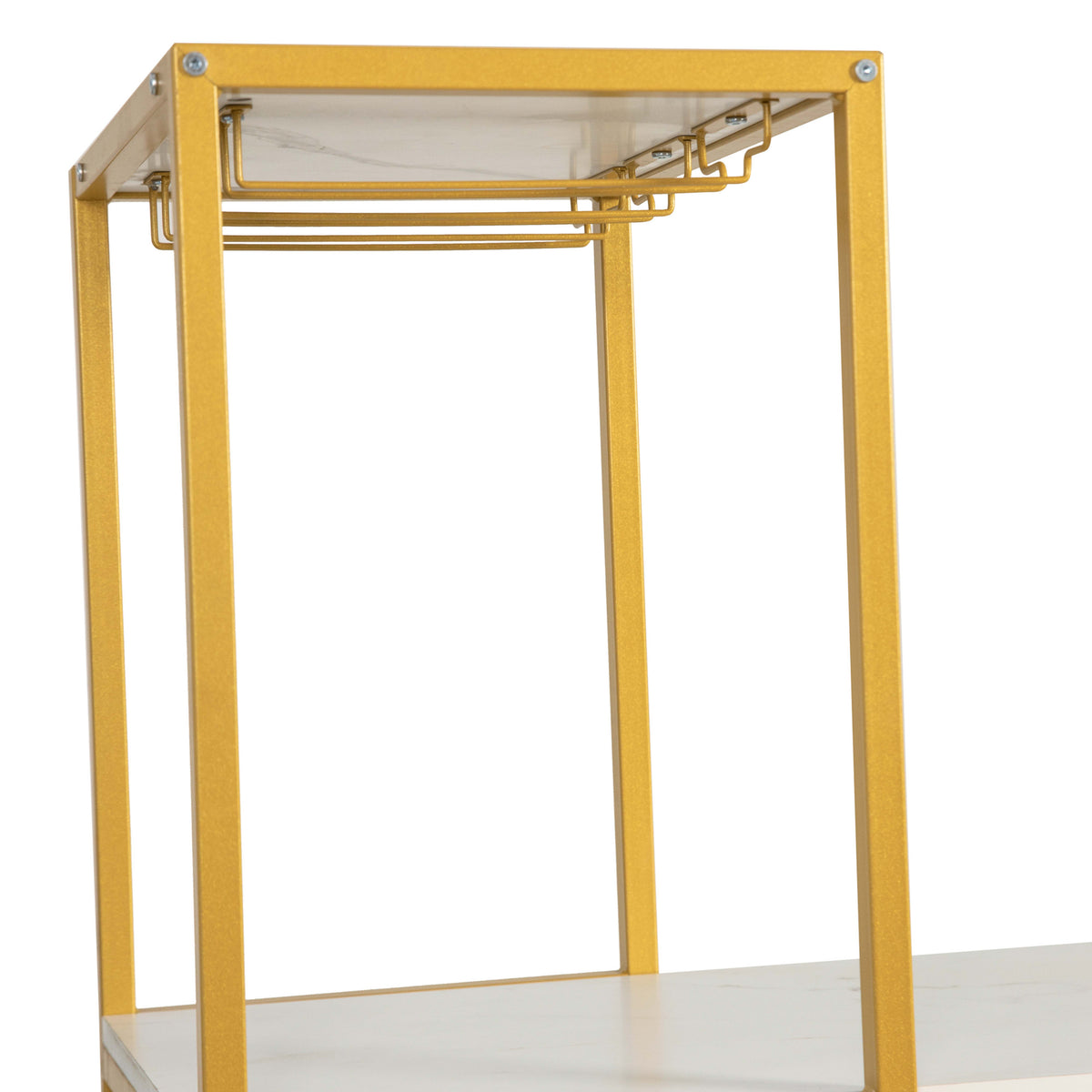 Faux Marble Top/Gold Frame |#| Modern Metal Bar Table with Bottle and Stemware Storage - Gold/Faux Marble