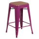 Teak Seat/Purple Frame |#| Indoor/Outdoor Backless Counter Stool with Poly Seat - Purple/Teak