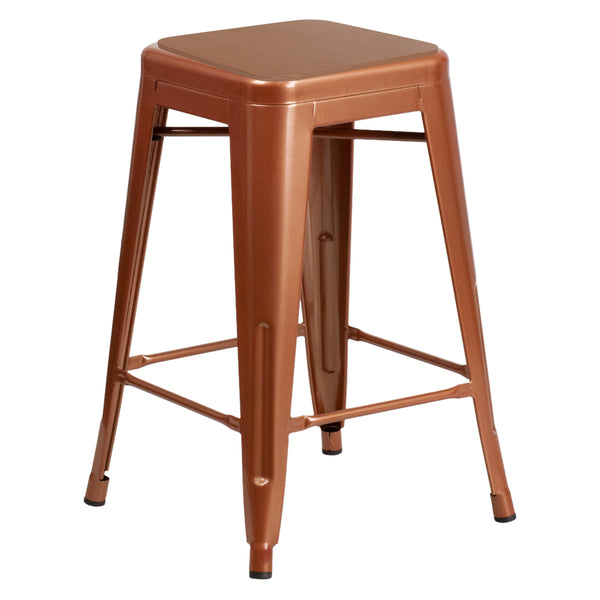 Gray Seat/White Frame |#| Indoor/Outdoor Backless Counter Stool with Poly Seat - White/Gray