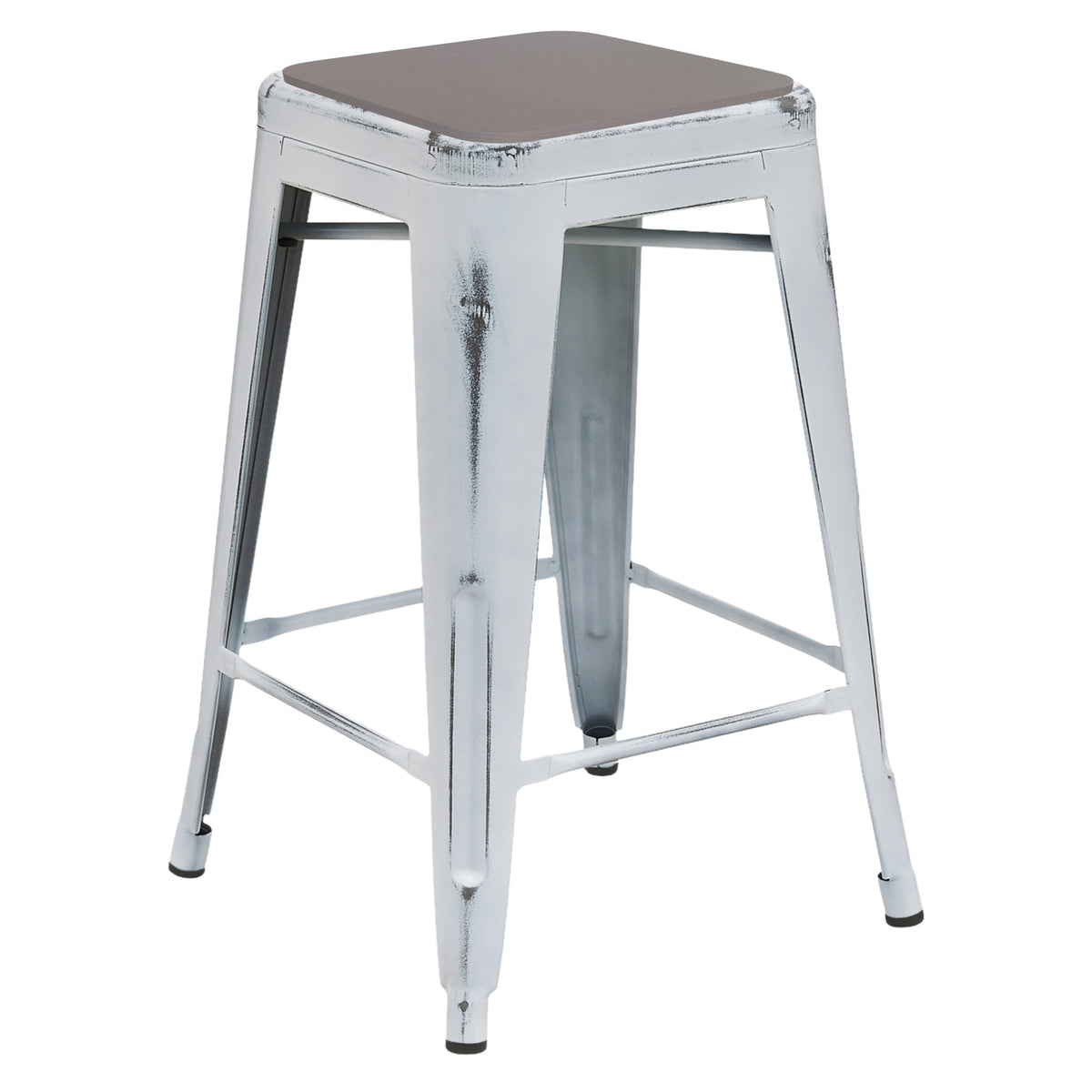 Gray Seat/White Frame |#| Indoor/Outdoor Backless Counter Stool with Poly Seat - White/Gray