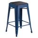Black Seat/Antique Blue Frame |#| Indoor/Outdoor Backless Counter Stool with Poly Seat - Antique Blue/Black
