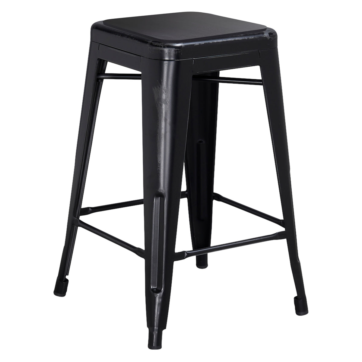 Black Seat/Black Frame |#| Indoor/Outdoor Backless Counter Stool with Poly Seat - Black/Black