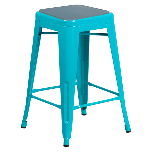Black Seat/Copper Frame |#| Indoor/Outdoor Backless Counter Stool with Poly Seat - Copper/Black