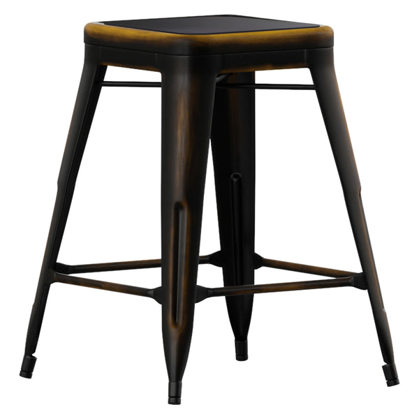 Black Seat/Green-Blue Frame |#| Indoor/Outdoor Backless Counter Stool with Poly Seat - Green Blue/Black