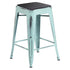 Black Seat/Green-Blue Frame |#| Indoor/Outdoor Backless Counter Stool with Poly Seat - Green Blue/Black