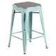 Gray Seat/Green-Blue Frame |#| Indoor/Outdoor Backless Counter Stool with Poly Seat - Green Blue/Gray