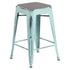 Gray Seat/Green-Blue Frame |#| Indoor/Outdoor Backless Counter Stool with Poly Seat - Green Blue/Gray