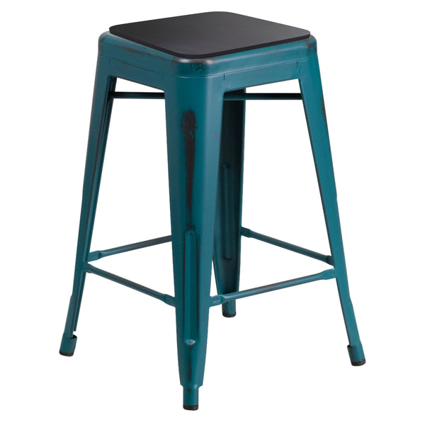 Black Seat/Copper Frame |#| Indoor/Outdoor Kai Commercial Backless Bar Stools with Poly Seats - Copper/Black
