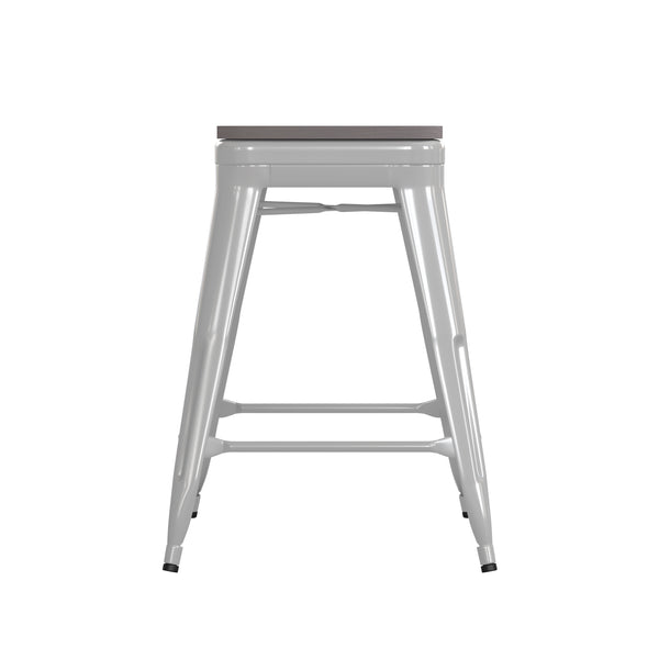 White/Gray |#| Indoor/Outdoor Backless Counter Stool with Poly Seat - White/Gray