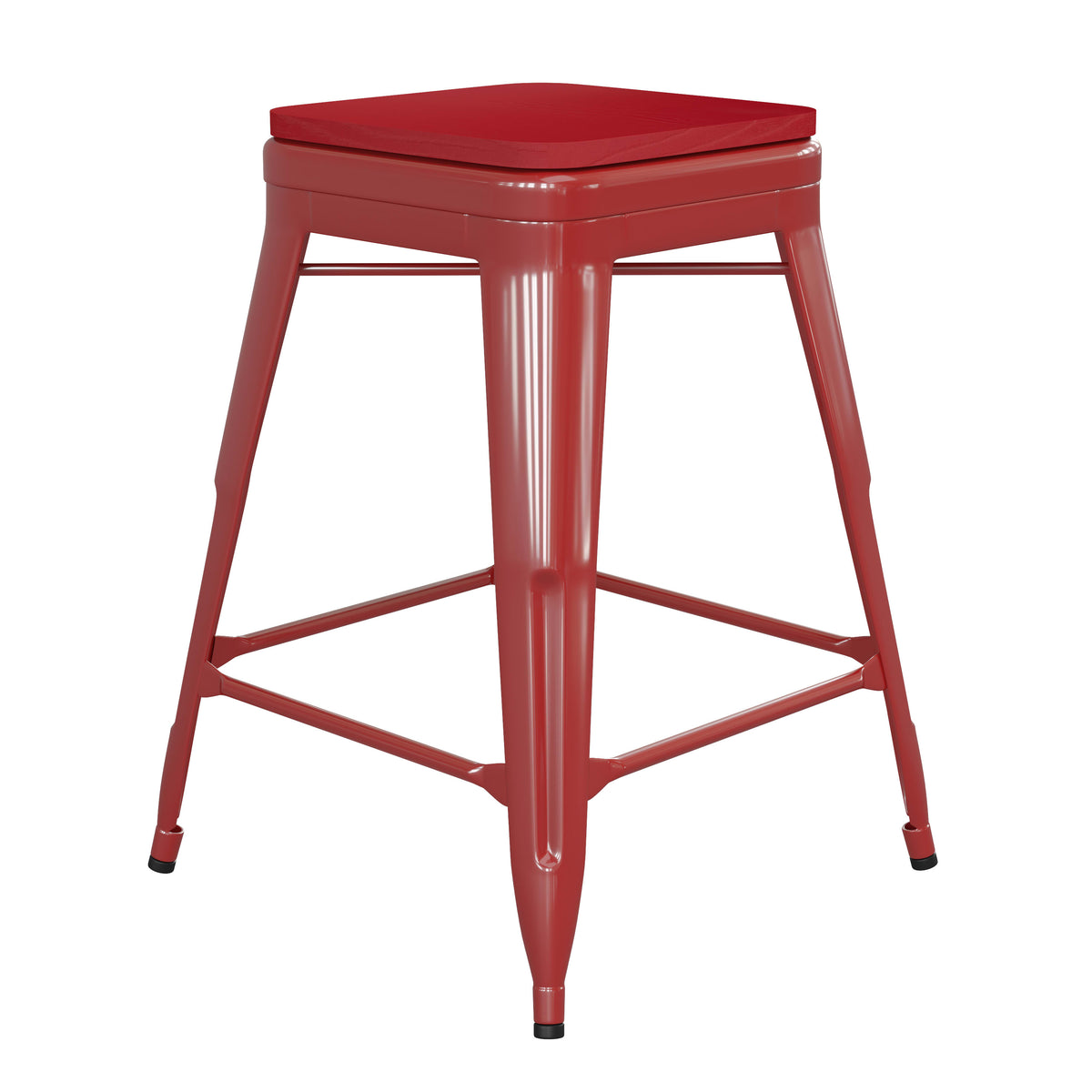 Red/Red |#| Indoor/Outdoor Backless Counter Stool with Poly Seat - Red/Red