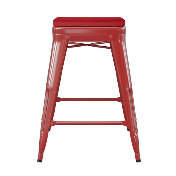 Red/Red |#| Indoor/Outdoor Backless Counter Stool with Poly Seat - Red/Red