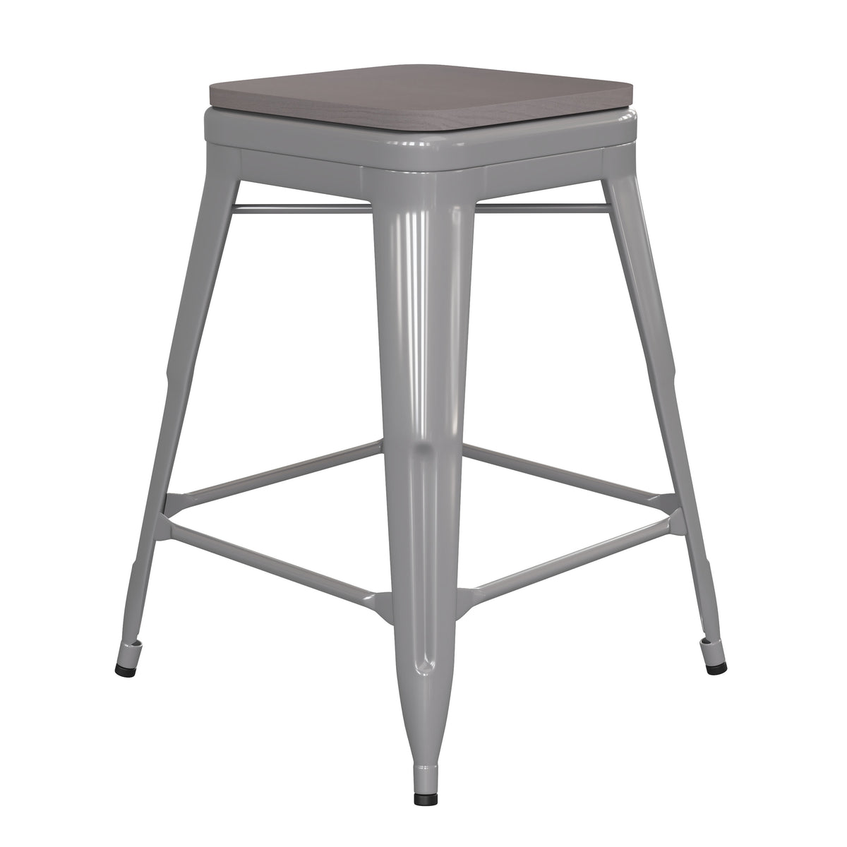 Silver/Gray |#| Indoor/Outdoor Backless Counter Stool with Poly Seat - Silver/Gray